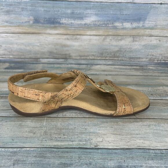 Vionic Sandals Farra Womens 8 Leather Slingback Adjustable Cork Beige - Picture 5 of 9
